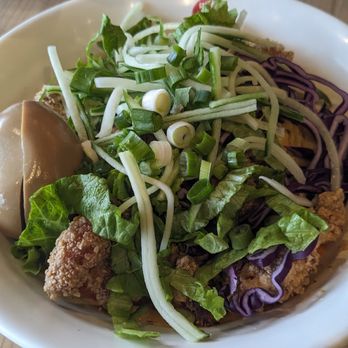 Hey Noodles - Dry Noodle with Sesame Paste with addition of marinated egg and salty crispy chicken - Noodles Near Me - Mississauga, Ontario
