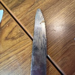 Knife placed on plate of Bacon Avocado Cheeseburger.  Was not used to even cut burger . Absolutely disgusting