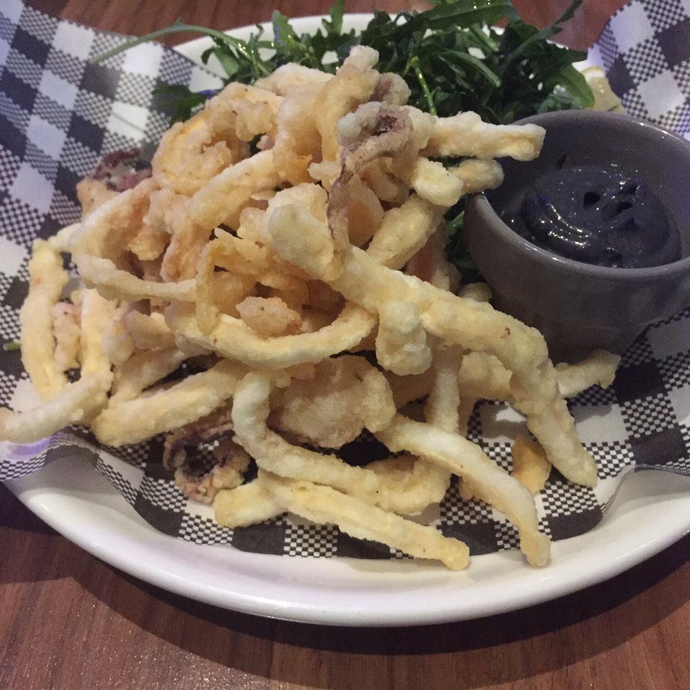 Entree of calamari w squid ink aioli. $15