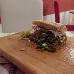 Vincanto - Bruschetta with broccoli, mozzarella & salami. Delicious!