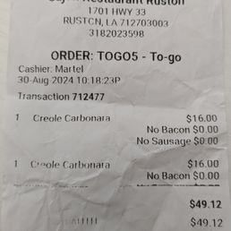 The receipt I was given.