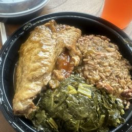 Jerk, turkey legs collard greens were amazing