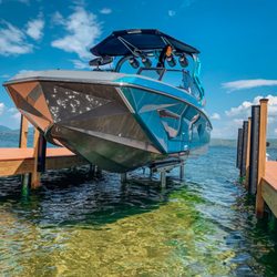 Basta Boatlifts - Nautique G23 on a 7,800 LB aluminum Basta boat lift
