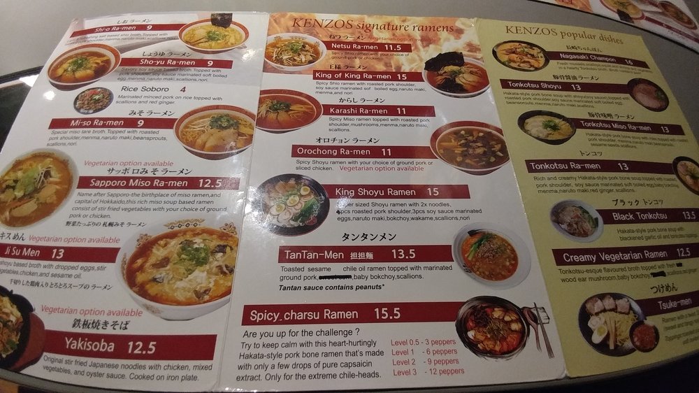 kenzo ramen menu