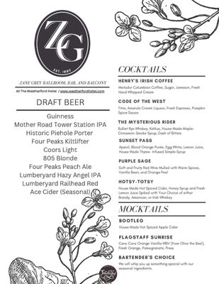 Menu photo 2 Zane Grey Bar, Ballroom, & Balcony at the Weatherford Hotel Flagstaff, AZ