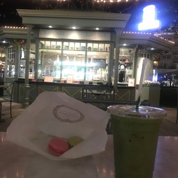 Ladurée Glendale - Strawberry Candy Marshmallow and Pistachio macaroons and a Matcha Latte - Desserts Near Me - Glendale, California
