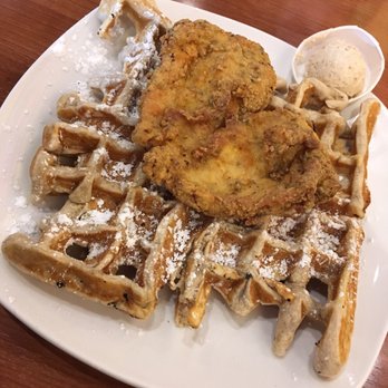 Dame's Chicken and Waffles - Great chicken and the almond butter is a delicious add on to the waffle - New American Near Me - Cary, North Carolina