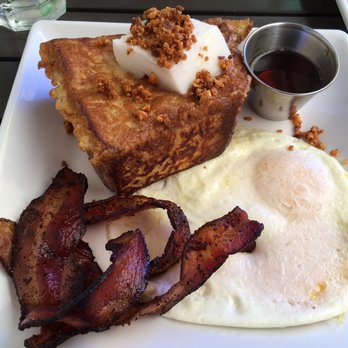 Anuenue Cafe - Tow-In Special!: Haupia Mac Nut French Toast, bacon and eggs - Cafes Near Me - Koloa, Hawaii