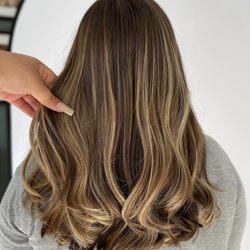 Christopher Brian Hair - Balayage ribbons give this brunette a customized look that is good when she straightens or curls.