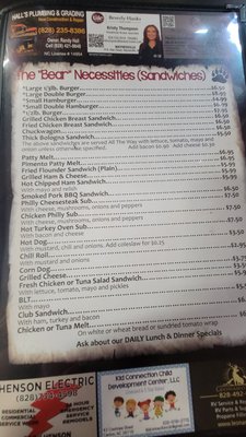 Menu photo 4 Black Bear Cafe Canton, NC
