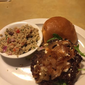 The Root - Goat cheese burger and quinoa salad - New American Near Me - Elon, North Carolina