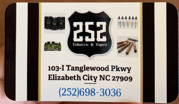 252 Tobacco & Vapes, 103 Tanglewood Pkwy, Ste I, Elizabeth City, NC 27909,  US