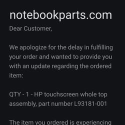 Notebookparts - Email sent to me