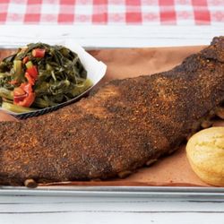 Hog Shack Bar B Q - Poor baby back ribs with a side of collard greens and corn muffin
