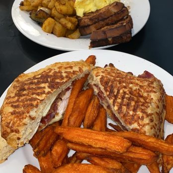 Mad Hatter - Chicken panini with sweet potato fries and Mad Hatter delight - Breakfast & Brunch Near Me - Weymouth, Massachusetts Mad Hatter - Chicken panini with sweet potato fries and Mad Hatter delight - Breakfast & Brunch Near Me - Weymouth, Massachusetts