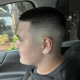 Short, high fade. Short, high fade.