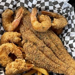 Kasian Kitchen - Catfish & Shrimp Basket. Comes with fries and hush puppies!