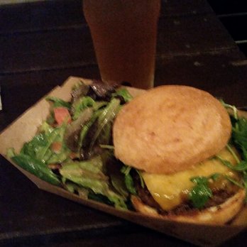 Oasis Texas Brewing - Beer and a burger....  wagu burger - Breweries Near Me - Austin, Texas