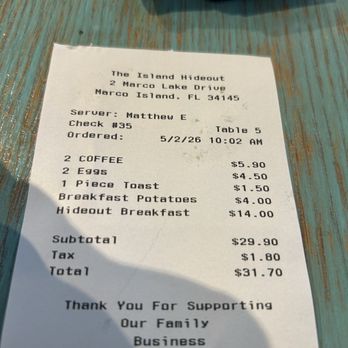 Island Hideout - $20 less expensive than other mainstream Marco breakfast spots - Breakfast & Brunch Near Me - Marco Island, Florida