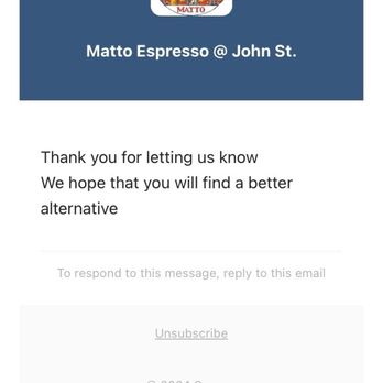 Matto Espresso - Rude non caring message response from my review - Coffee & Tea Near Me - New York, New York Matto Espresso - Rude non caring message response from my review - Coffee & Tea Near Me - New York, New York