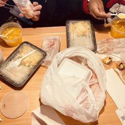 a table full of food and drinks