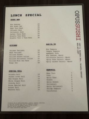 Menu photo 3 Opus Sushi Arcadia, CA Menu photo 3 Opus Sushi Arcadia, CA