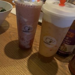 Strawberry Lover on the right and Peach Slush W. Cheese Cap on the left