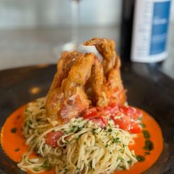 Cafe La Haye - Maryland Soft Shell Crab atop fresh angel hair pasta. AMAZING, MUST ORDER.