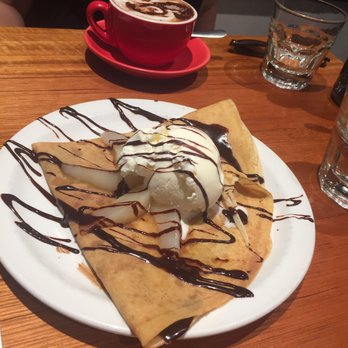 La Petite Crêperie - Le Belle Hélène - Crêpe with poached pear, warmed chocolat et glacé vanille. - French Near Me - Melbourne, VIC La Petite Crêperie - Le Belle Hélène - Crêpe with poached pear, warmed chocolat et glacé vanille. - French Near Me - Melbourne, VIC