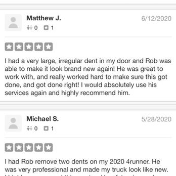 CNY Dent Repair - Here's four more Yelp reviews that "Aren't Recommended " and don't show up under reviews. Why not? They are  all 5 stars-Do better Yelp! - Mobile Dent Repair Near Me