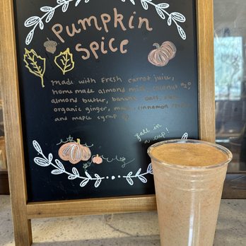 Virtjuice - Pumpkin Spice with Carrot  Juice, pumpkin, almond butter - Juice Bars & Smoothies Near Me - Arroyo Grande, California