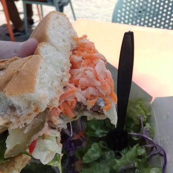 Saltwater Deck - proof that I did indeed get a banh mi burger (added pickled daikon) - was a great idea! - New American Near Me - Long Beach, California Saltwater Deck - proof that I did indeed get a banh mi burger (added pickled daikon) - was a great idea! - New American Near Me - Long Beach, California