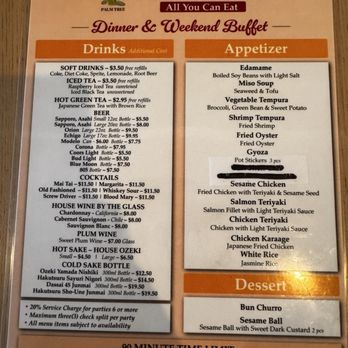 Palm Tree - The palm tree sushi buffet menu's front page. They have a page 2 with more food item choices. - Diners Near Me - Brentwood, California Palm Tree - The palm tree sushi buffet menu's front page. They have a page 2 with more food item choices. - Diners Near Me - Brentwood, California