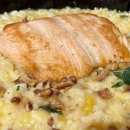Squash Risotto with side salmon on top