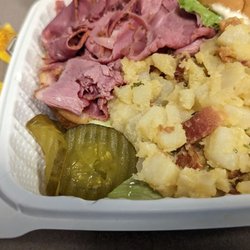 Masa's Cafeteria - Corned beef sandwich with hot potato salad