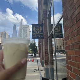 Exterior outside entrance of Ground Up Coffee - Golden Iced Turmeric Ginger Chai Latte - Chicago, Illinois Exterior outside entrance of Ground Up Coffee - Golden Iced Turmeric Ginger Chai Latte - Chicago, Illinois