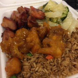 First Wok - 3 item combo for $7.99....fried rice, veggies, Bourbon chicken and orange chicken.