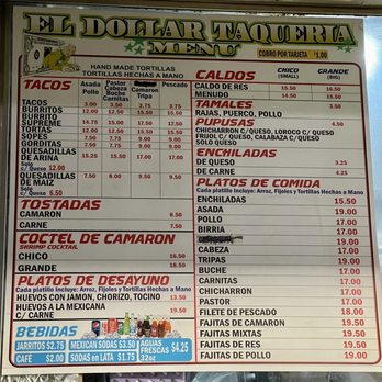 El Dollar Taqueria - Menu - Mexican Near Me - Lost Hills, California