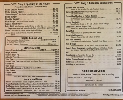 Menu photo 2 Little Tony's Grosse Pointe woods, MI