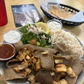 Nadia's Mediterranean Grill - Gyro and Chicken plate with pita. I also bought Baklava. - Mediterranean Near Me - Spring, Texas Nadia's Mediterranean Grill - Gyro and Chicken plate with pita. I also bought Baklava. - Mediterranean Near Me - Spring, Texas