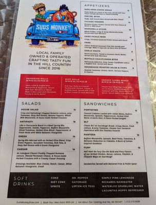 Menu photo 3 Suds Monkey Kitchen & Brewery Dripping Springs Austin, TX