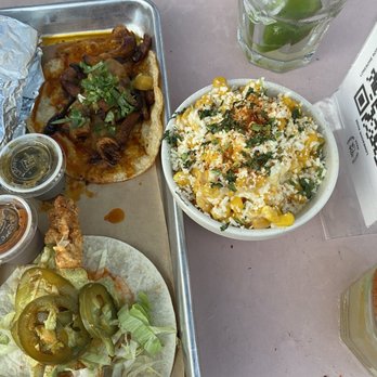 Lonesome Rose - Logan Square - California Ave Street Corn, top taco was al pastor and bottom is fried chicken taco - Bars Near Me - Chicago, Illinois Lonesome Rose - Logan Square - California Ave Street Corn, top taco was al pastor and bottom is fried chicken taco - Bars Near Me - Chicago, Illinois
