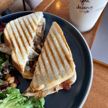 Cafe Blue - Chicken & Fig sandwich (9/10) & Iced Chai Latte (7/10); sandwich was delicious, freshly made, filling. The latte was just okay - Coffee & Tea Near Me - Syracuse, New York