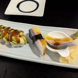 Dragon roll and roe herring.