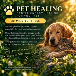 The Healing Factory - A gentle wellness experience created especially for your animal companion.

Using Reiki and intuitive energy work, the session offers your