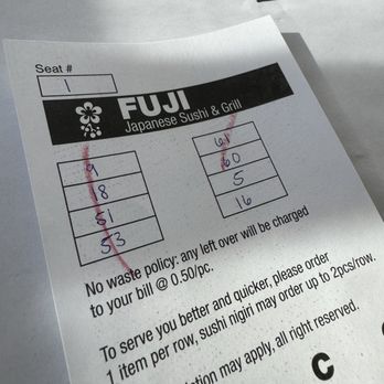 Fuji Sushi - Ordering paper - Sushi Bars Near Me - Jacksonville, Florida Fuji Sushi - Ordering paper - Sushi Bars Near Me - Jacksonville, Florida