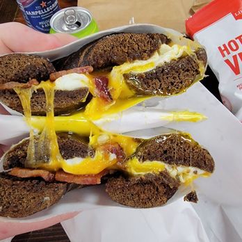 Gotham Bagels - Bacon egg and cheese on pumpernickel - Bagels Near Me - Madison, Wisconsin