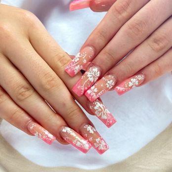 Eva Nails - Hibiscus pink acrylic set - Nail Salons Near Me - El Cajon, California