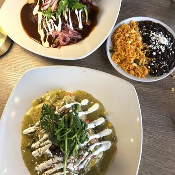 Mole Mexican Kitchen - Braised brisket and shrimp enchiladas with rice and beans - Mexican Near Me - Sedona, Arizona Mole Mexican Kitchen - Braised brisket and shrimp enchiladas with rice and beans - Mexican Near Me - Sedona, Arizona