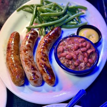 Red Hot & Blue Annapolis - Triple sausage with beans and rice and green beans - Barbeque Near Me - Annapolis, Maryland Red Hot & Blue Annapolis - Triple sausage with beans and rice and green beans - Barbeque Near Me - Annapolis, Maryland
